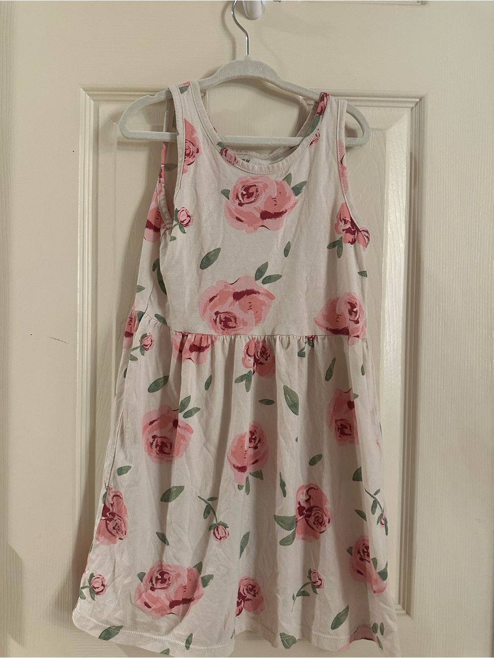 H&M Cream Tank Dress with Pink Rose Print